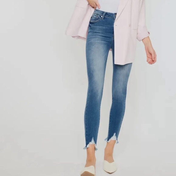 KanCan Skinny Jeans, Frayed Bottom - Picture 1 of 1